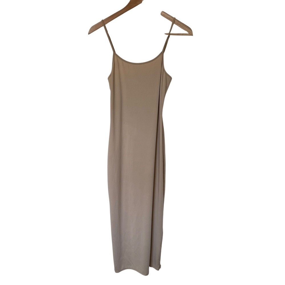 Akira Bodycon Midi Dress Women Size M Beige Excellent Spaghetti Strap Scoop Neck